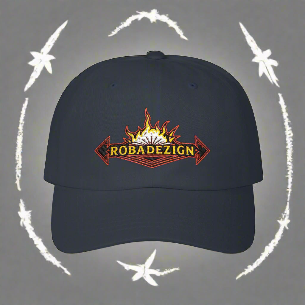Vibrant "ROBADEZIGN" Logo Cap with Fiery Design