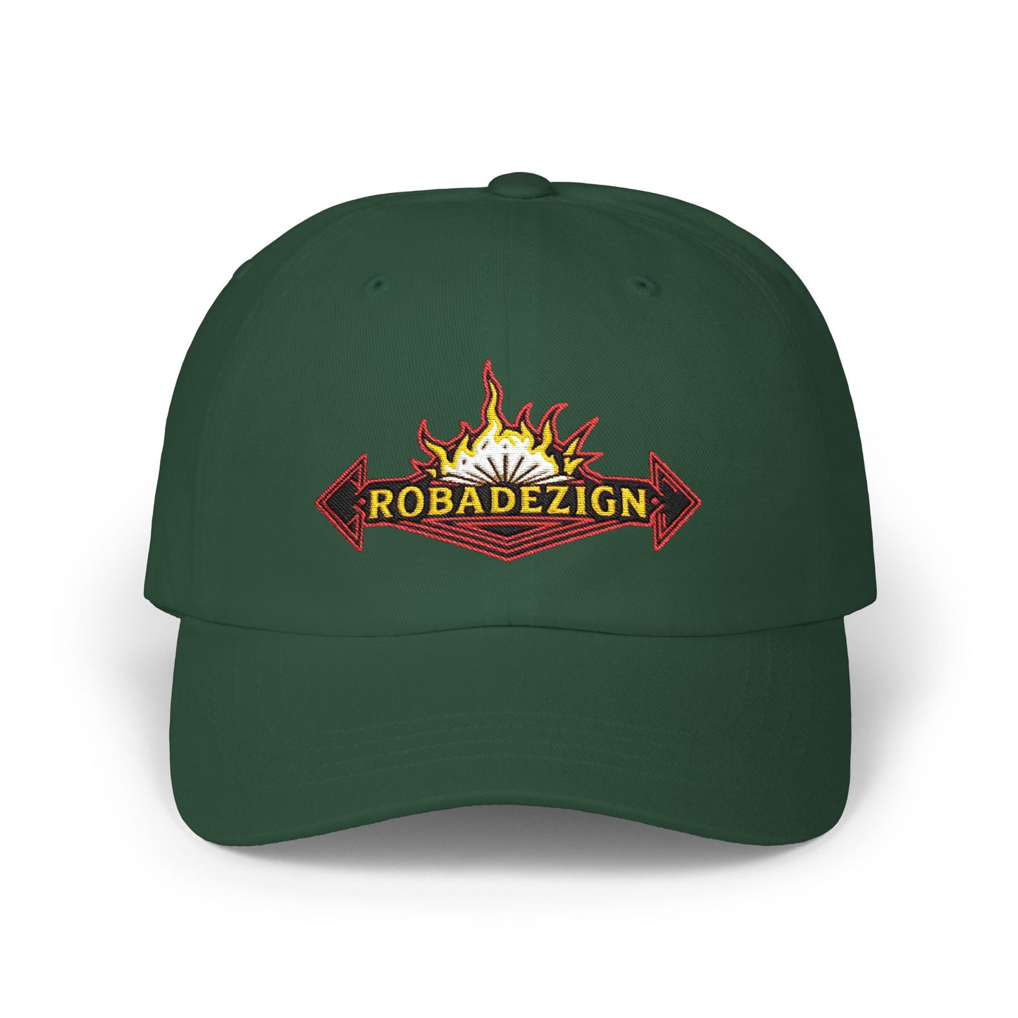 Vibrant "ROBADEZIGN" Logo Cap with Firey Design, Summer Accessory, Casual Hat, Outdoor Fun
