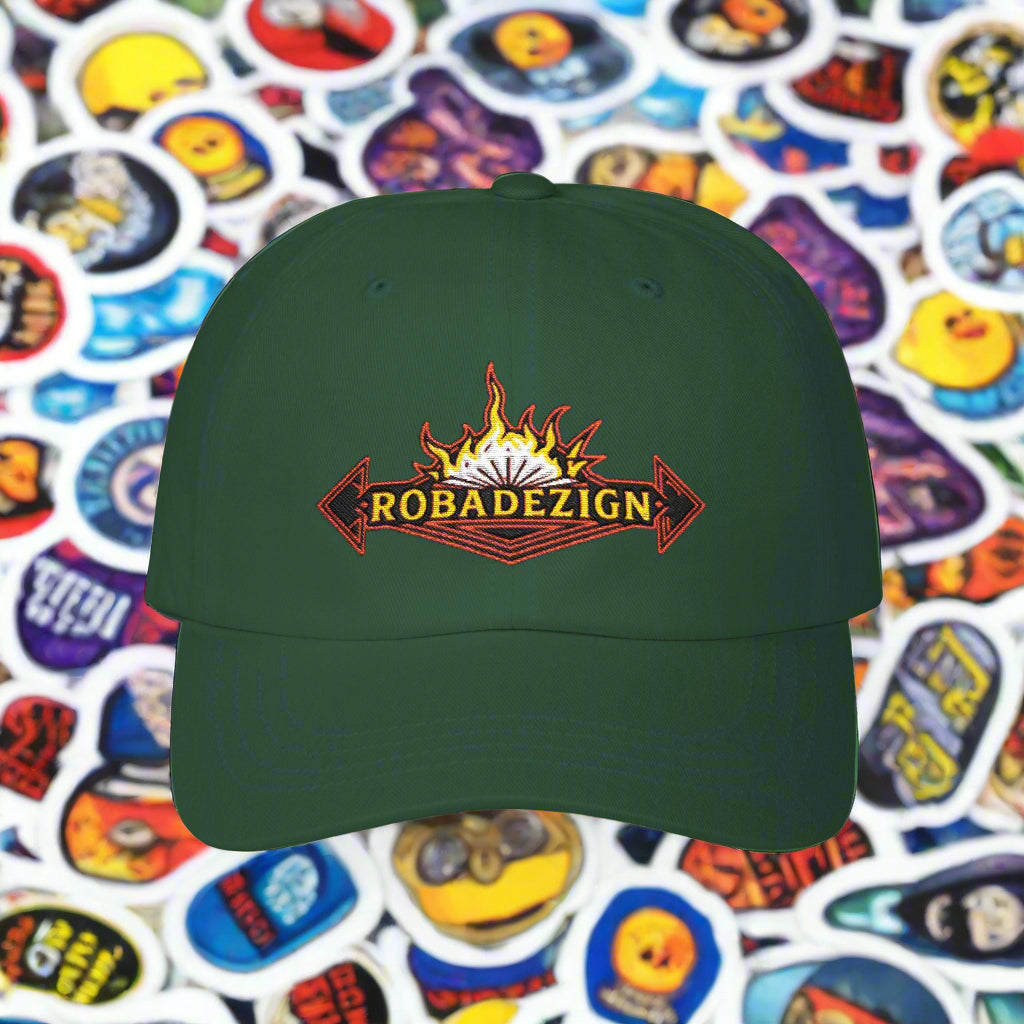 Vibrant "ROBADEZIGN" Logo Cap with Fiery Design