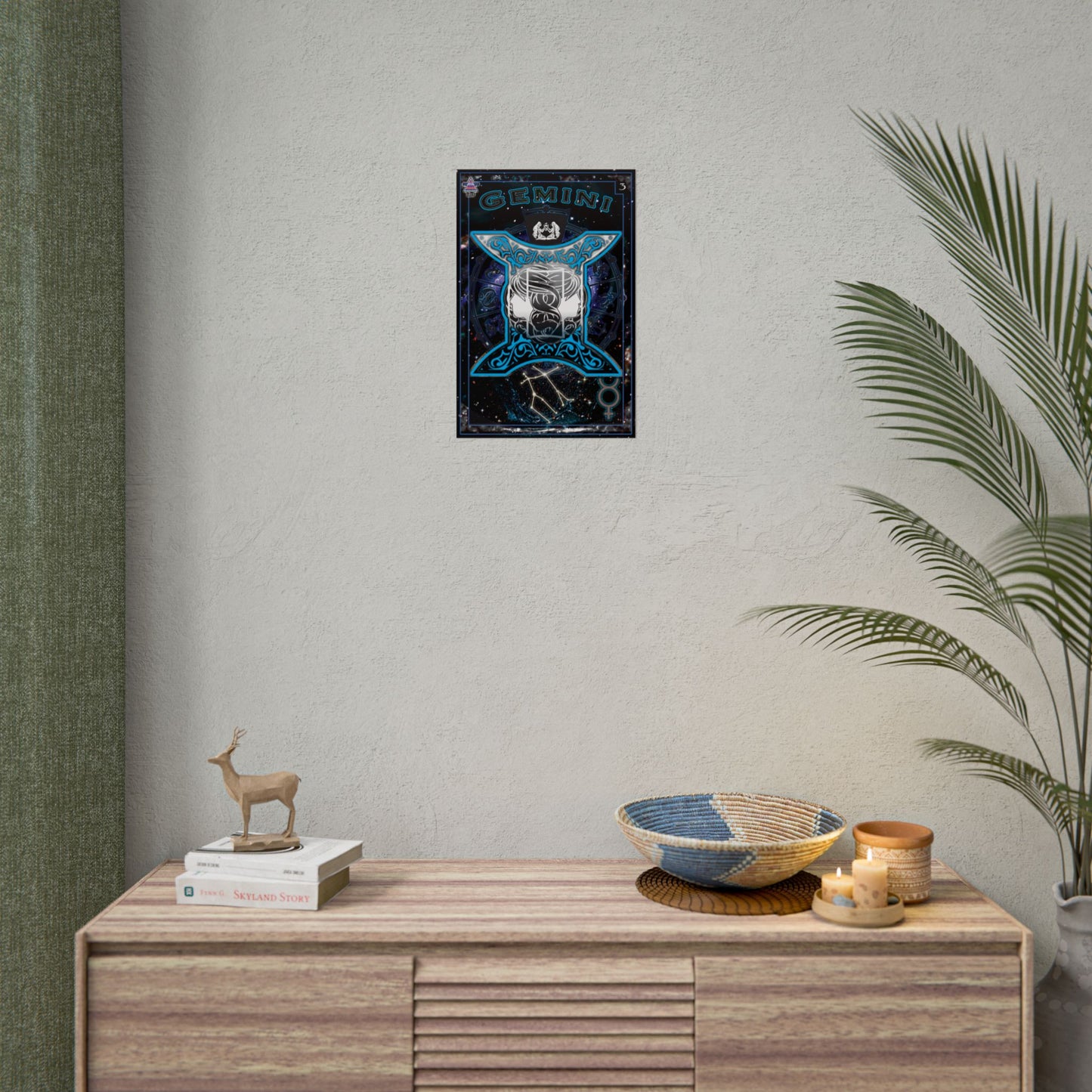 Gemini Astrology Rolled Poster - Neon Blue Mystical Universe Decor
