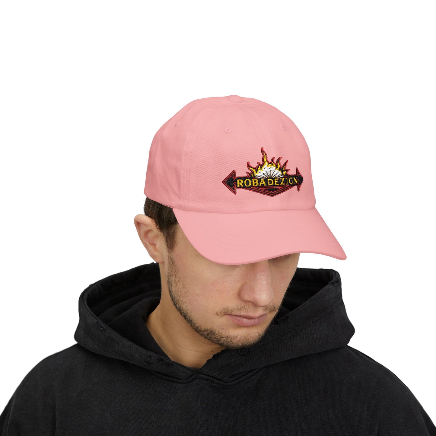 Vibrant "ROBADEZIGN" Logo Cap with Firey Design, Summer Accessory, Casual Hat, Outdoor Fun