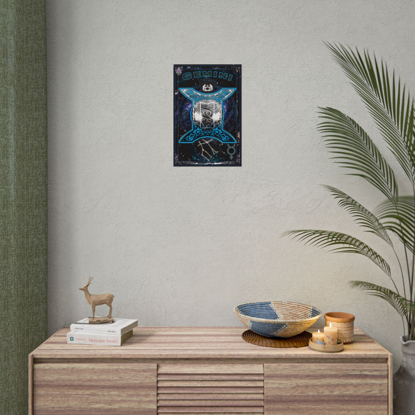 Gemini Astrology Rolled Poster - Neon Blue Mystical Universe Decor