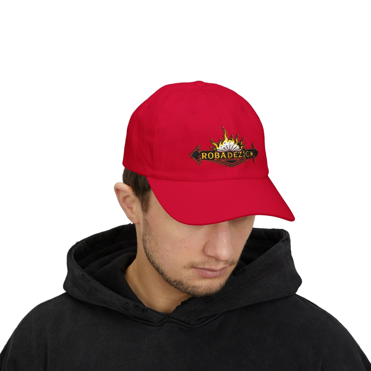 Vibrant "ROBADEZIGN" Logo Cap with Fiery Design