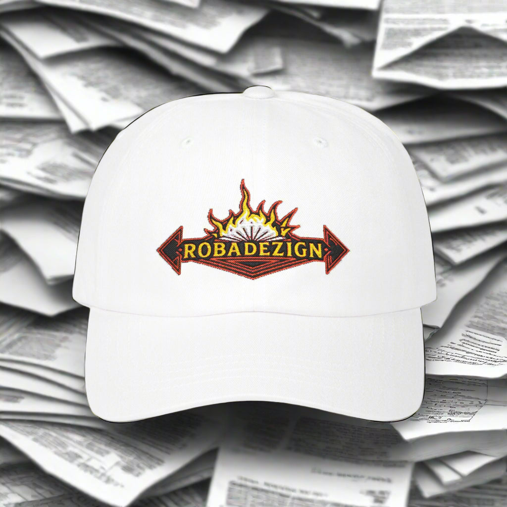Vibrant "ROBADEZIGN" Logo Cap with Fiery Design