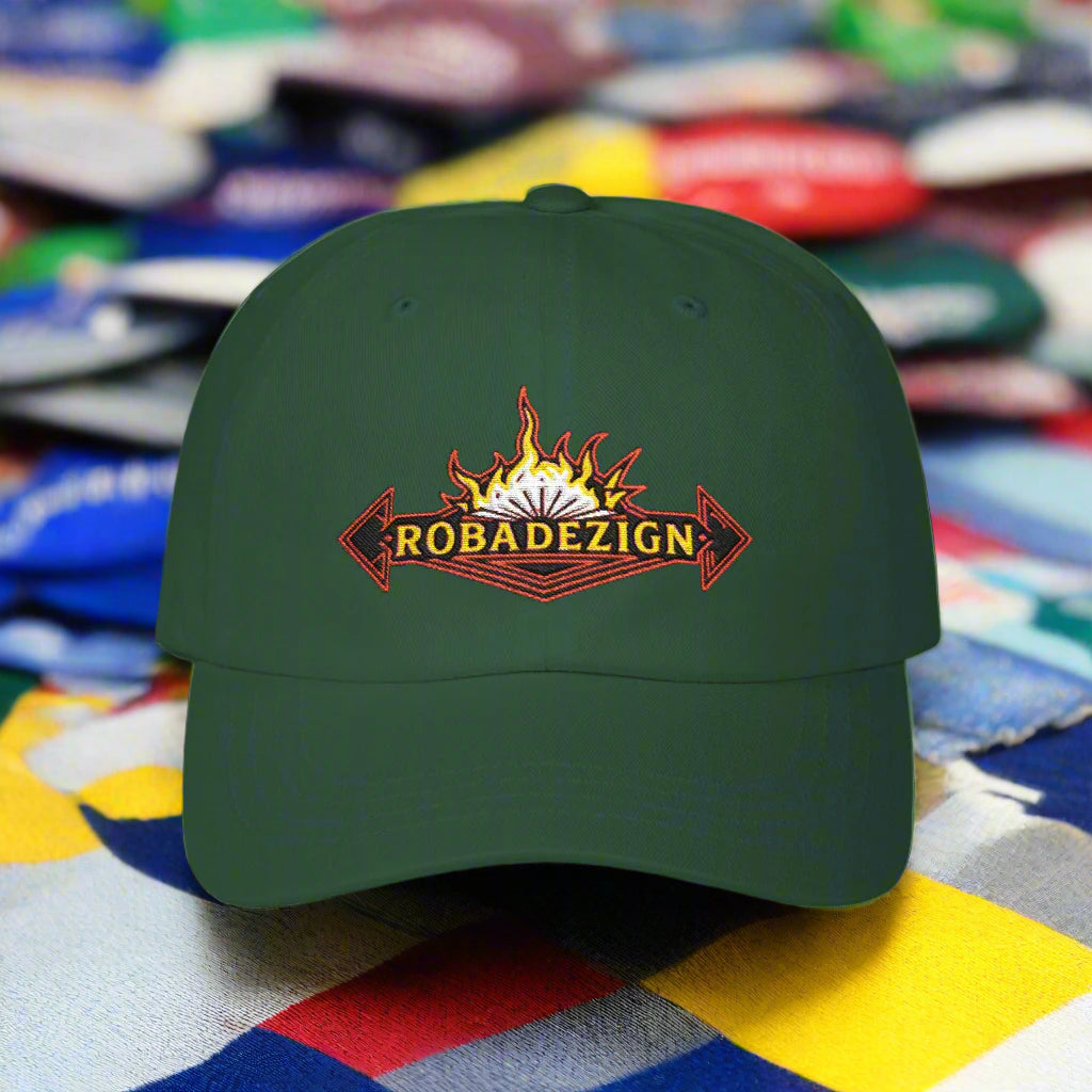 Vibrant "ROBADEZIGN" Logo Cap with Fiery Design