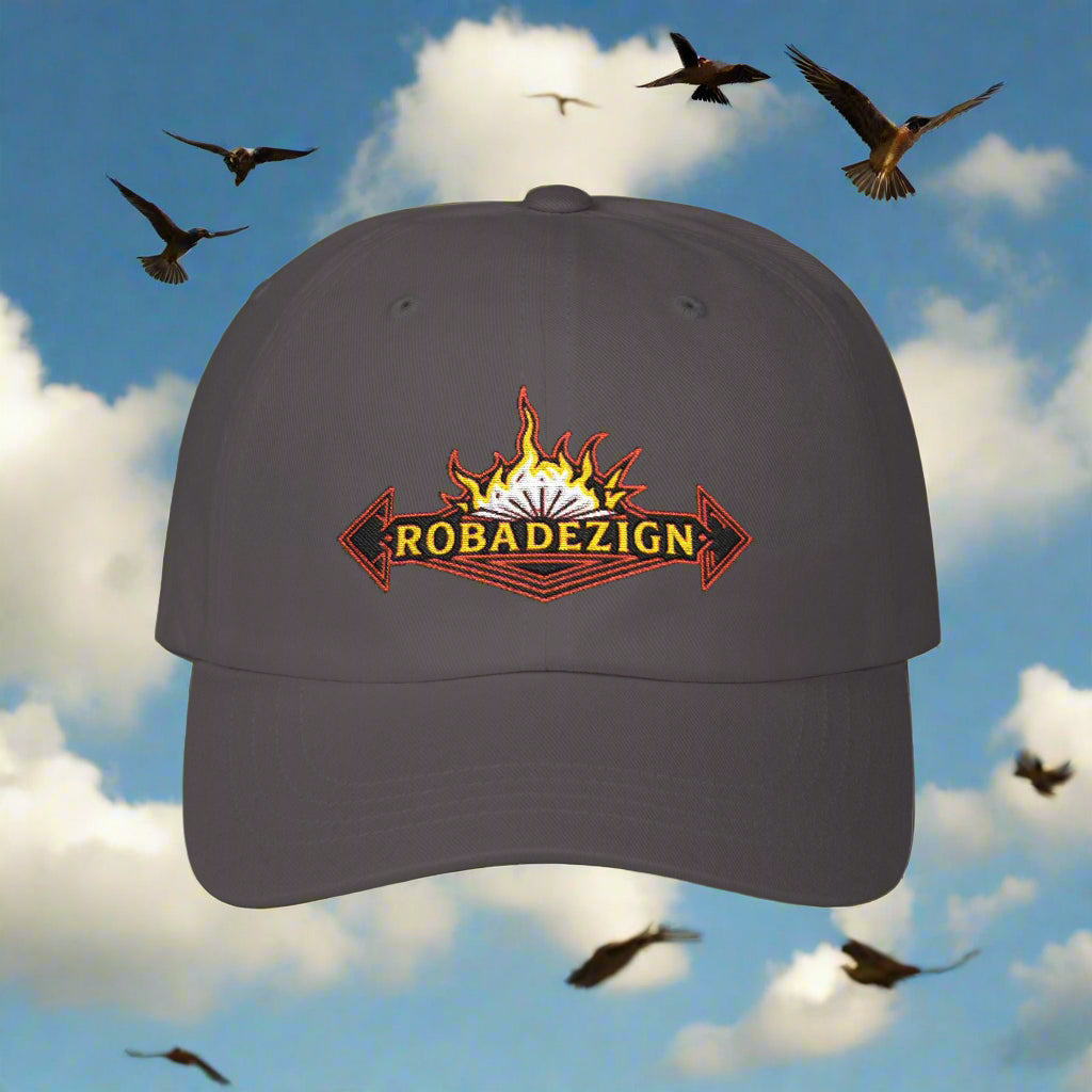 Vibrant "ROBADEZIGN" Logo Cap with Fiery Design