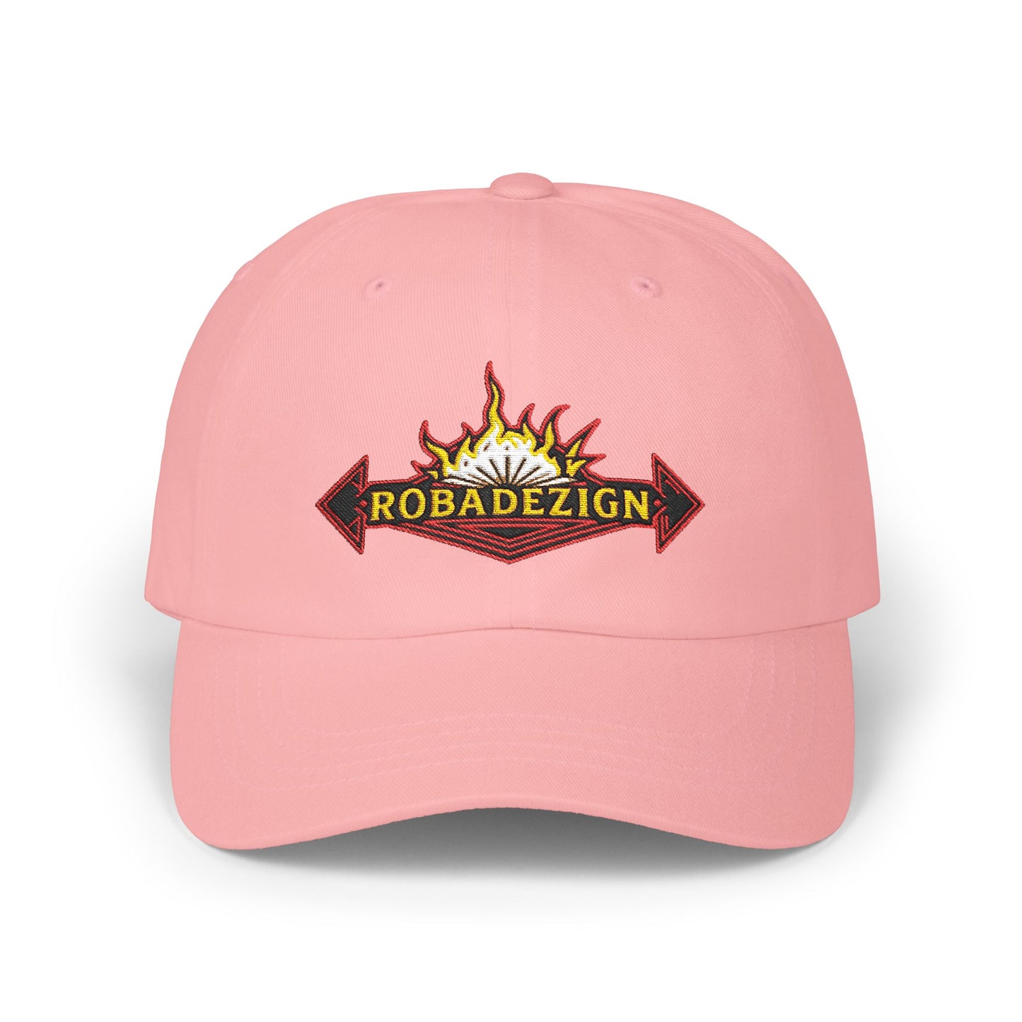 Vibrant "ROBADEZIGN" Logo Cap with Firey Design, Summer Accessory, Casual Hat, Outdoor Fun