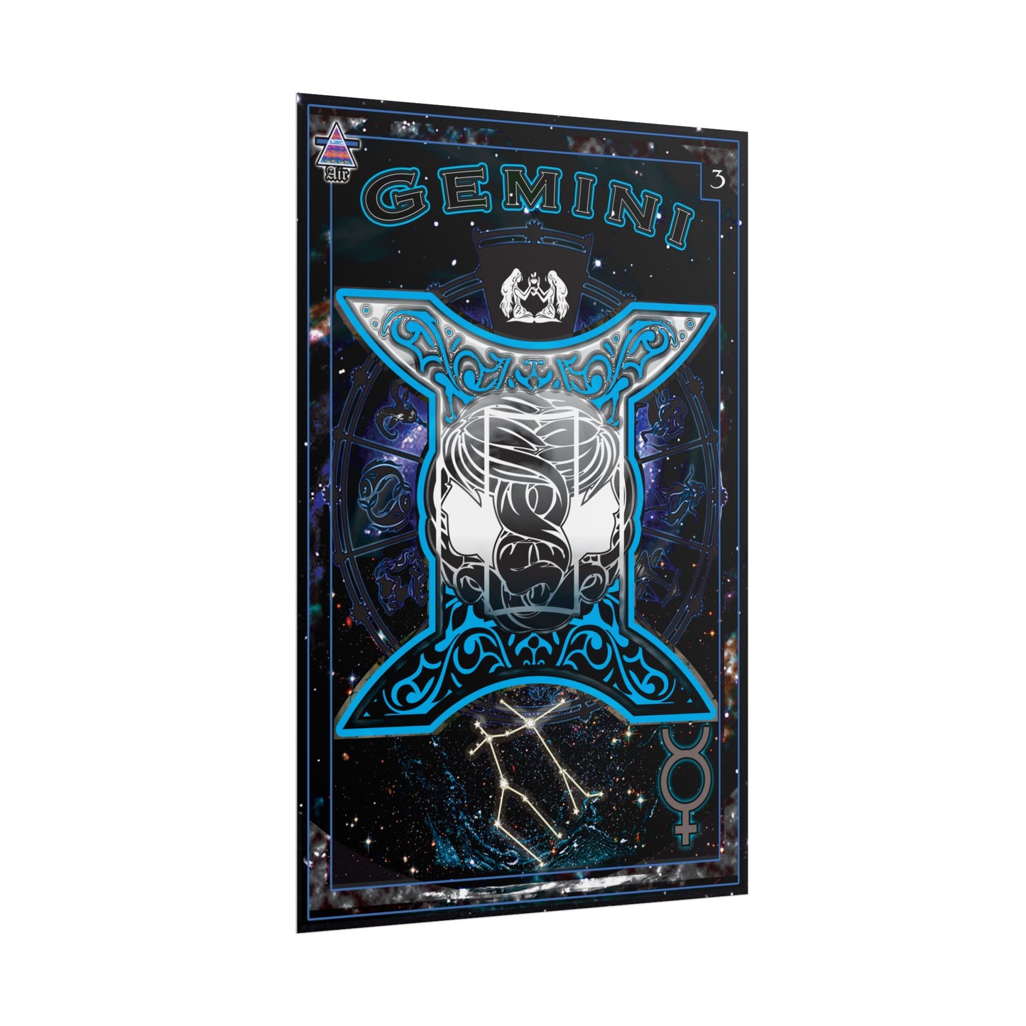 Gemini Astrology Rolled Poster - Neon Blue Mystical Universe Decor