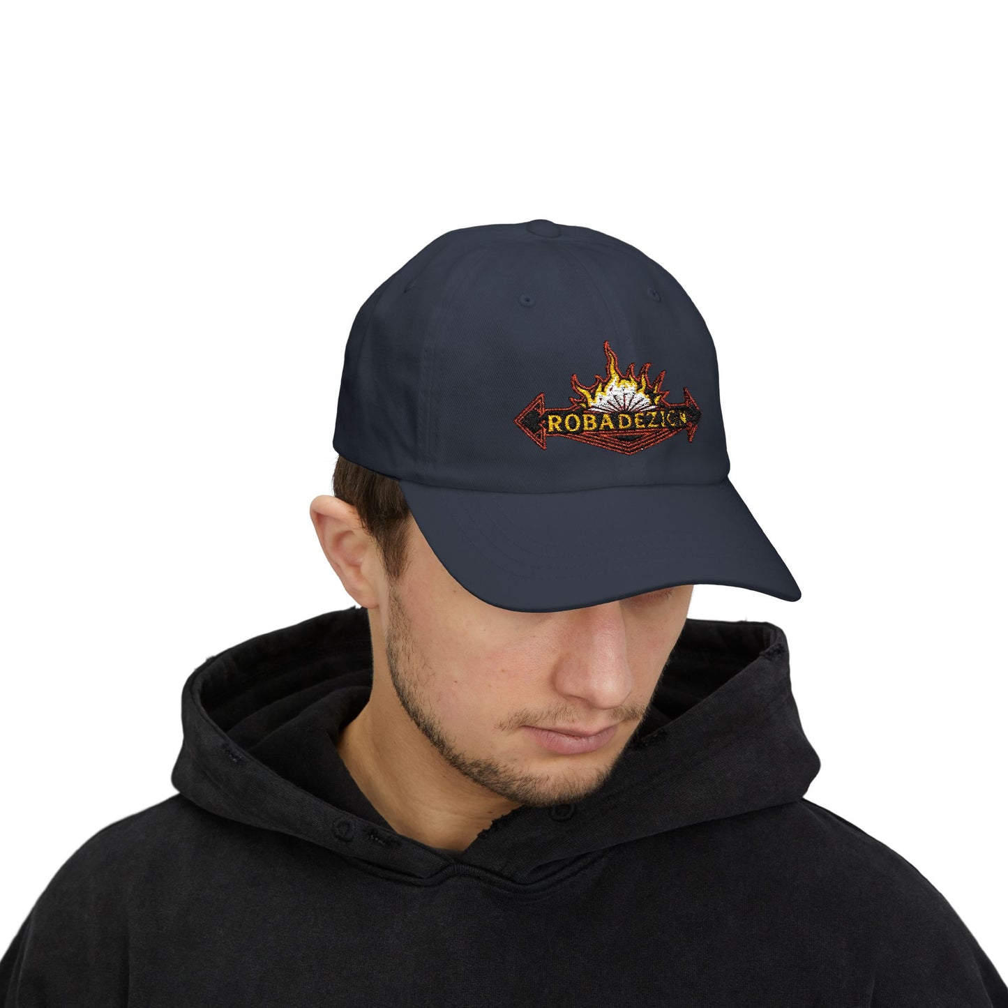 Vibrant "ROBADEZIGN" Logo Cap with Fiery Design