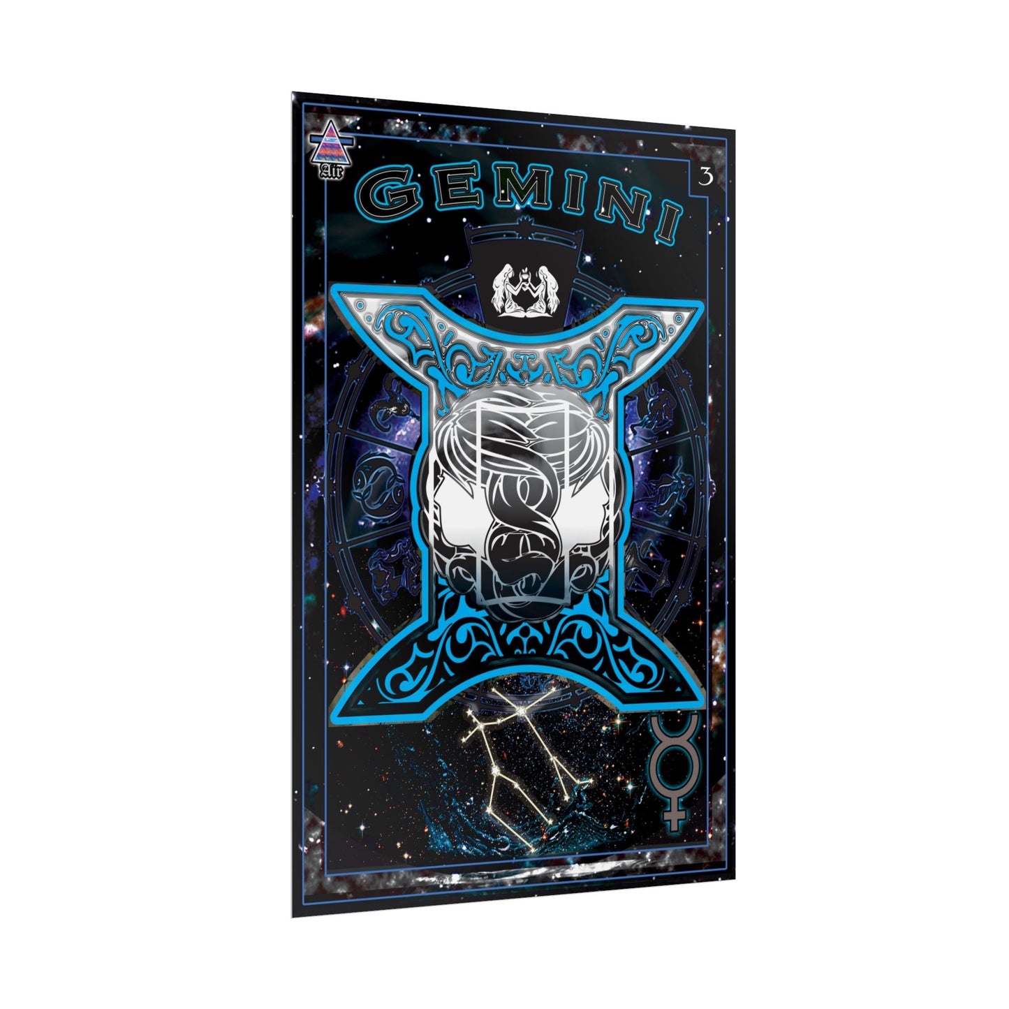 Gemini Astrology Rolled Poster - Neon Blue Mystical Universe Decor