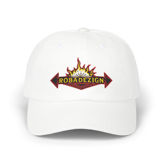 Vibrant "ROBADEZIGN" Logo Cap with Firey Design, Summer Accessory, Casual Hat, Outdoor Fun