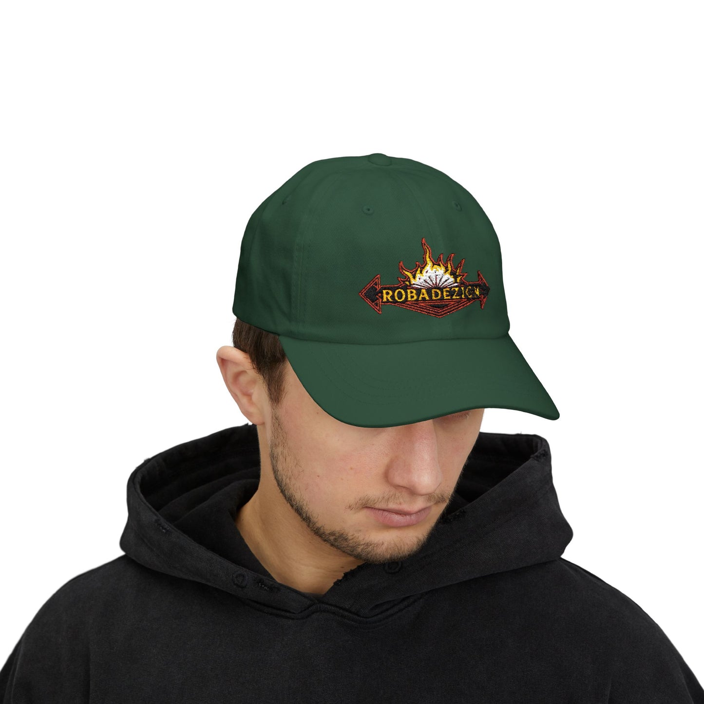 Vibrant "ROBADEZIGN" Logo Cap with Fiery Design