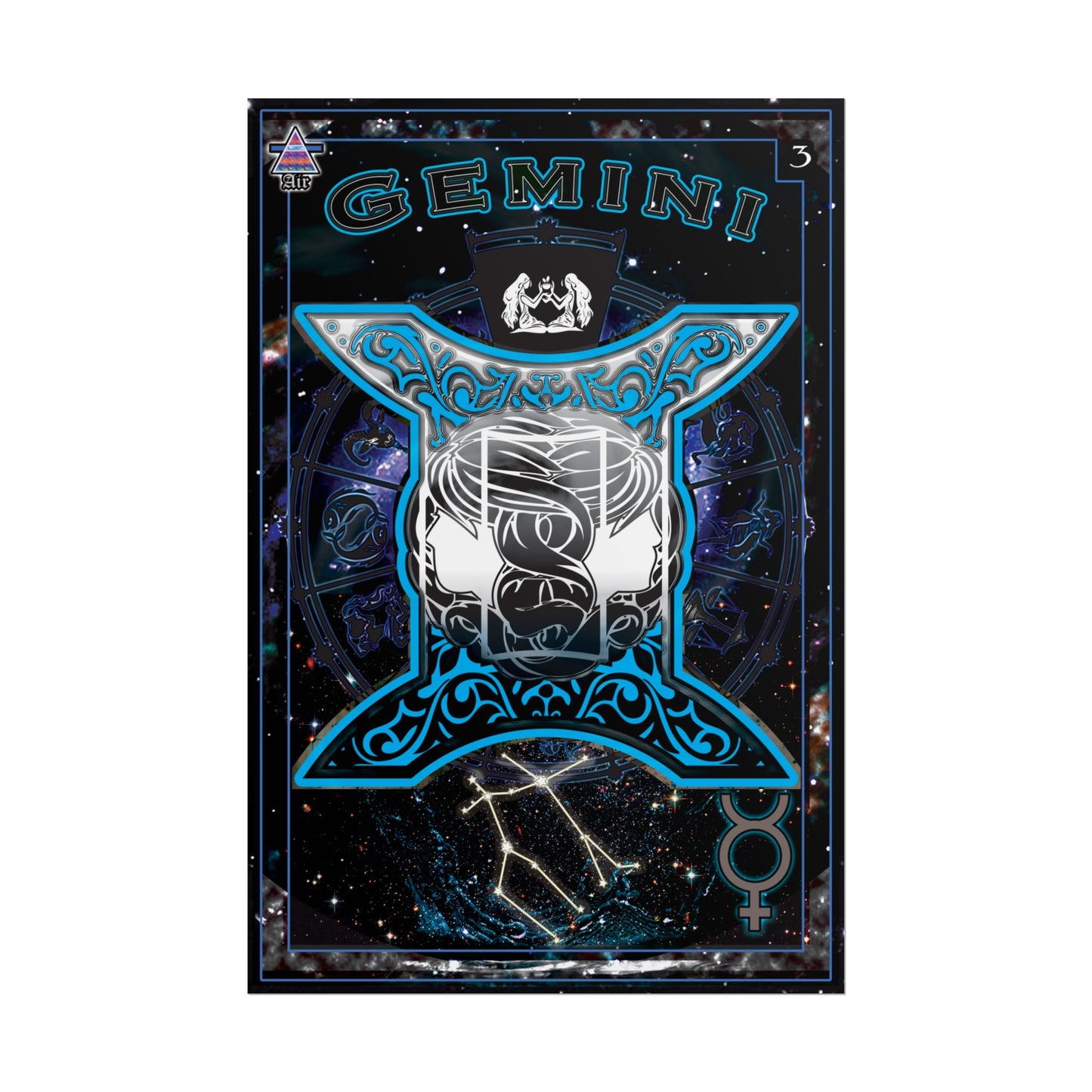 Gemini Astrology Rolled Poster - Neon Blue Mystical Universe Decor