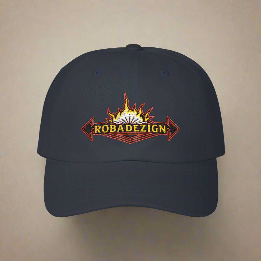 Vibrant "ROBADEZIGN" Logo Cap with Fiery Design