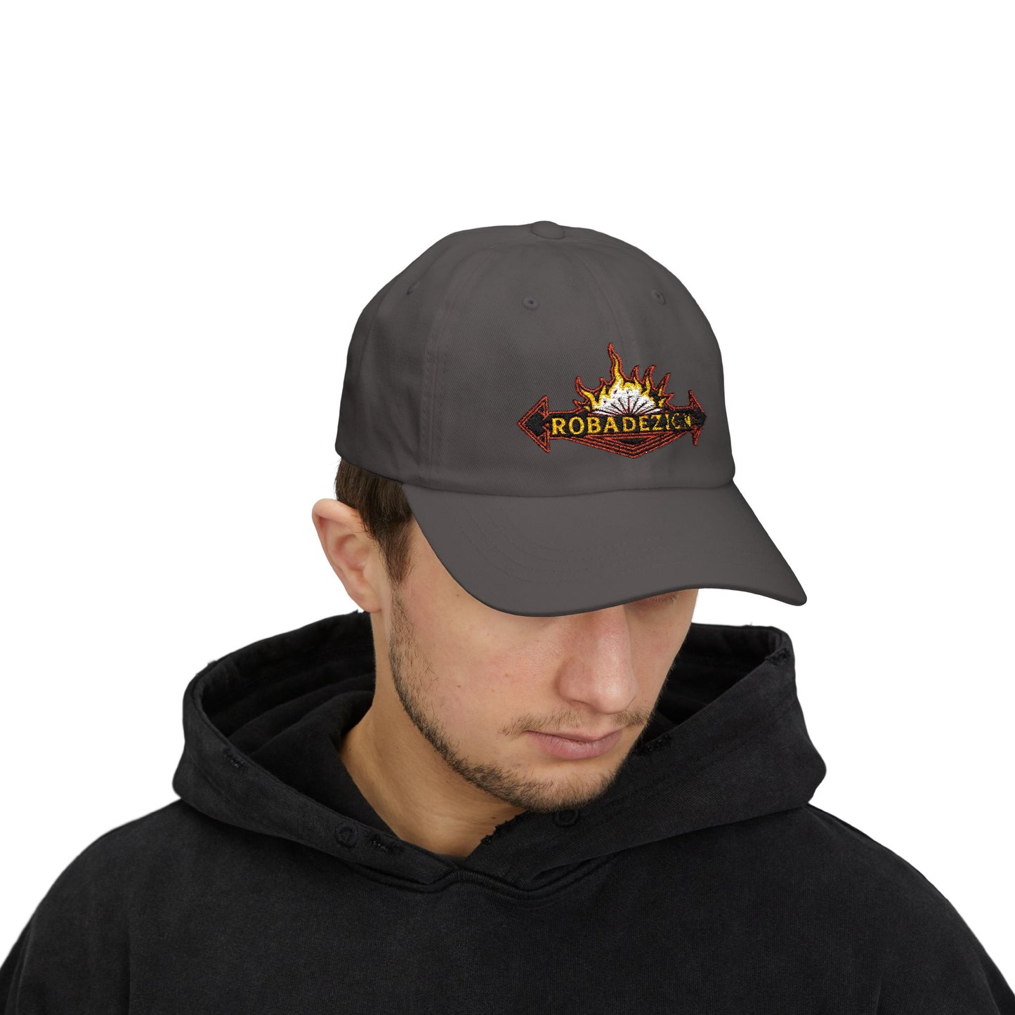 Vibrant "ROBADEZIGN" Logo Cap with Fiery Design